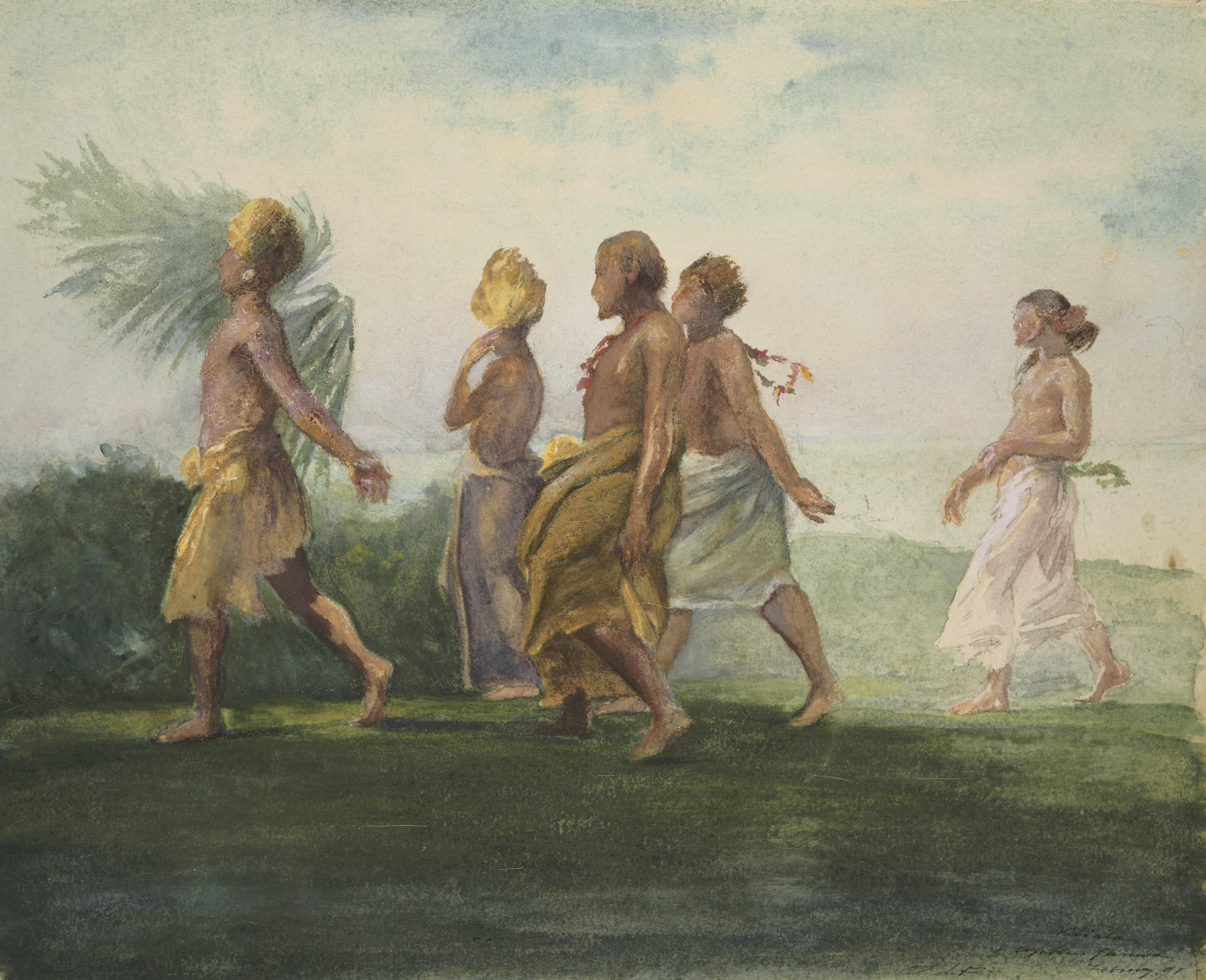 John La Farge, Chiefs and Chiefesses Passing on Their Way to a Great Conference. Evening. Samoa., 1891